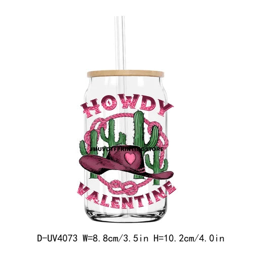 Western Howdy Cowgirl Valentine's Day UV DTF Sticker For 16OZ Libbey Glass Cup Can Wrap Transfer Sticker Custom Labels DIY Logo