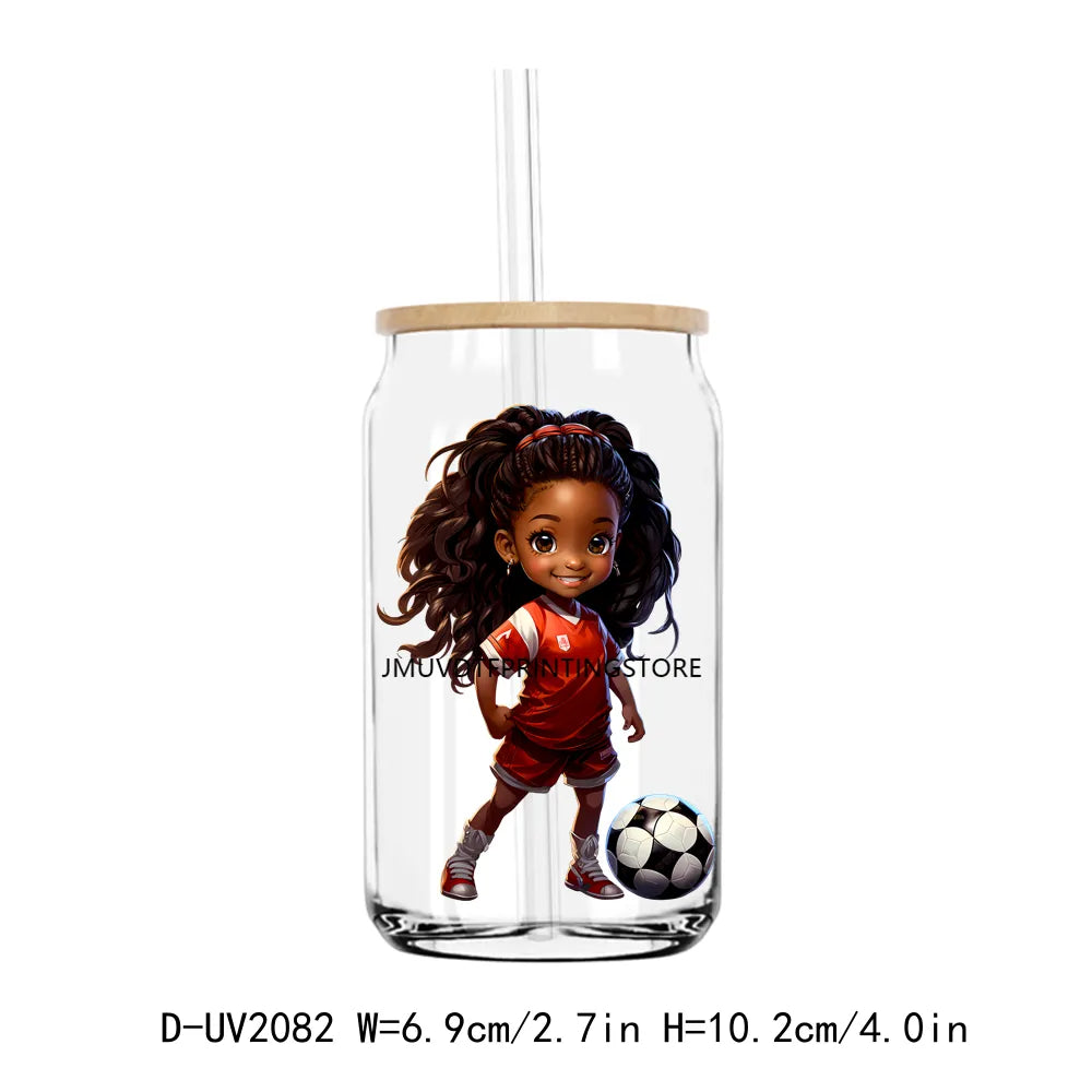 Afro Sport Girl Cheer Leader UV DTF Transfers Stickers Decals For Libbey Cold Cups Mugs Tumbler Waterproof DIY Craft