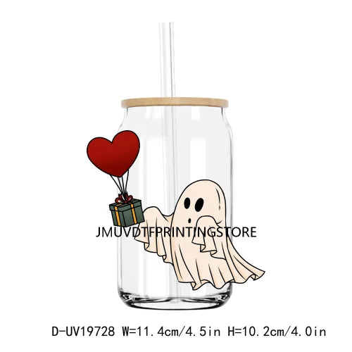 Spooky Ghost With Hearts Valentines Day UV DTF Transfers Stickers Decals For Libbey Cold Cups Mugs Tumbler Waterproof DIY Logo