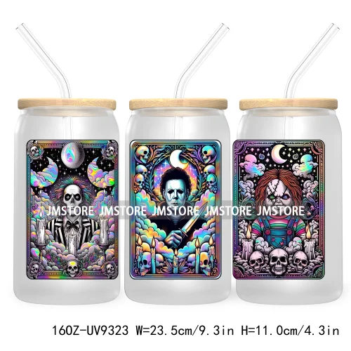 Horror Characters Tarot Card Halloween 16OZ UV Cup Wrap DTF Transfer Stickers For Libbey Glass Can Cup Tumbler Waterproof Labels