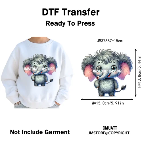 15cm 5.9in Kid Cute Silly Baby Pet Animal Iron On DTF Heat Transfer Sticker For Clothes Vinyl Thermal Washable T-Shirts Decals