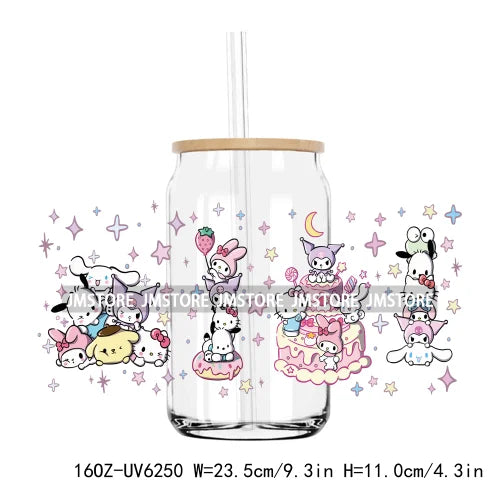 Love Cartoon Couple Best Friends 16OZ UV DTF Cup Wrap Transfer Sticker Custom Label Durable Waterproof Logo For Libbey Glass Can