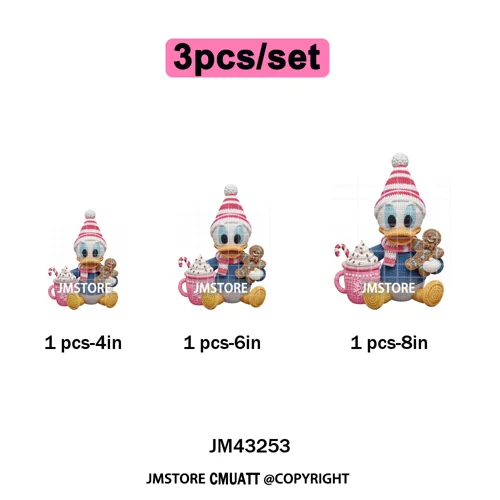 Hot Cocoa Coffee Lover Cartoon Faux Yarn Christmas Xmas Iron on Washable DTF Transfers Stickers Ready to Press for Sweatshirts