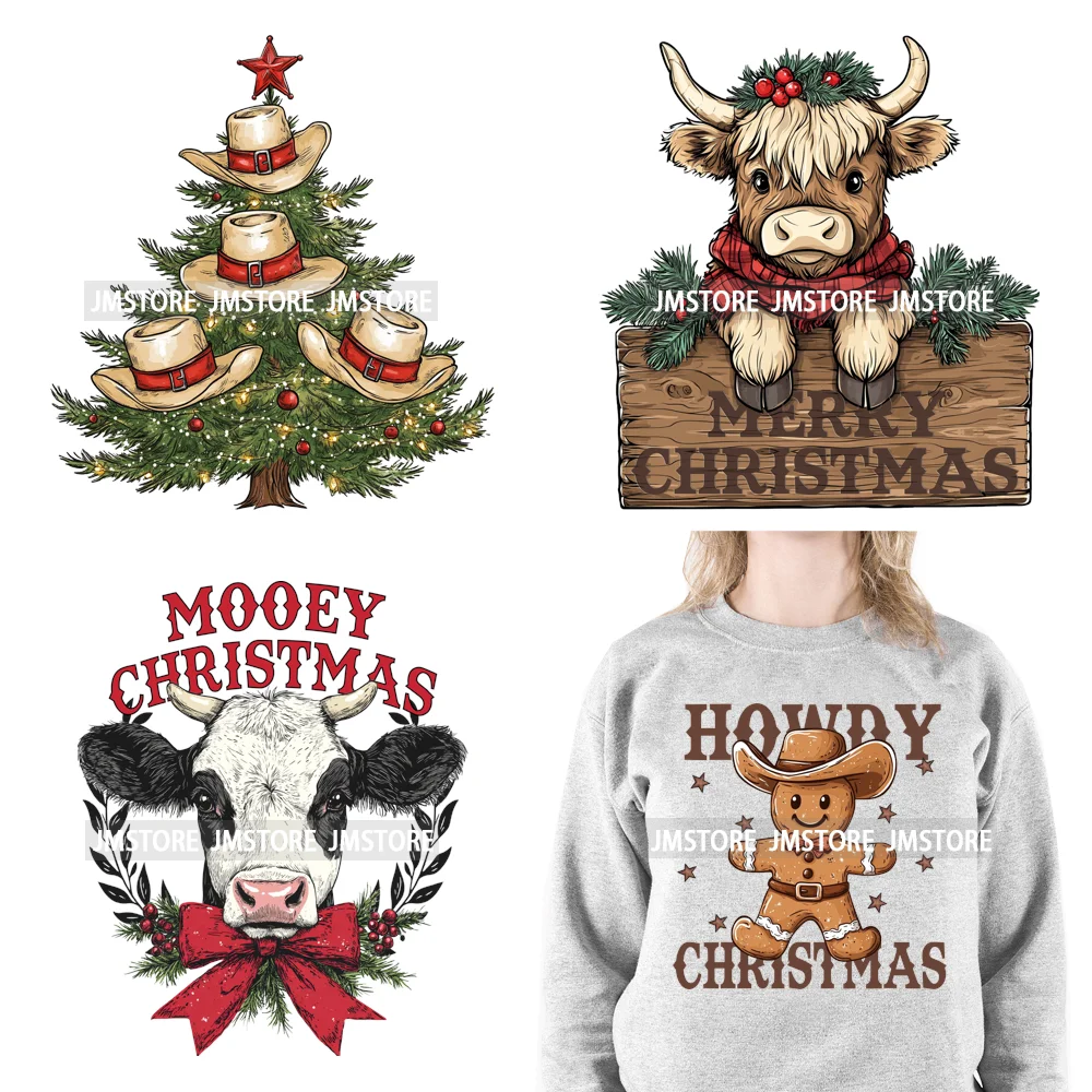 Howdy Country Cowboy Western Merry Christmas Tee Cow Chickens Coquette Iron On DTF Transfers Stickers Ready To Press For Clothes