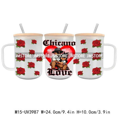 Valentine Chicano Couple UV DTF Sticker For 15OZ Mug Libbey Glass Cup Can Wrap Transfer Stickers Custom Labels DIY Logo Mexican