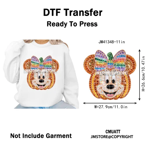 Cartoon Friends Character Faux Glitter Coquette Pumpkin Girly Halloween Iron on DTF Transfer Stickers Heat Press for Hoodies Bag