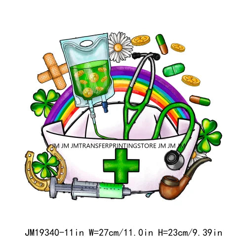 Washable Animal CNA PAT Nurse Dentist Teacher Shamrocks Lucky Vibes St Patrick's Day DTF Transfers Stickers Press For Sweatshirt