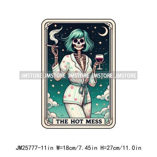 Funny Sarcastic Hot Mama Housewife Women Skull Tarot Card Printing DTF Diy Iron On Transfer Stickers Ready To Press For Clothing