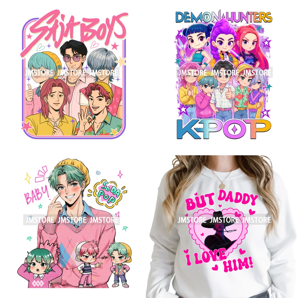 Cartoon Girl Dinner Kpop Merch Idol Band Group Music Movie Iron on DTF Washable Transfers Stickers Ready to Press for Textile