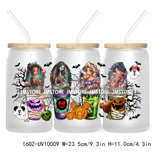 Halloween Coffee Cups UV DTF Sticker For 16OZ Libbey Glass Cup Can Cartoon Princess Wrap Transfer Stickers Custom Labels Logo