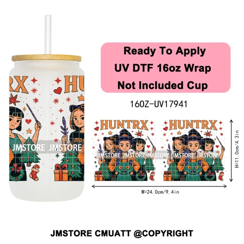 Kpop Demon Inspired Movie Christmas Santa Hat 16OZ UV DTF Cup Wrap Ready To Apply Durable Transfer Stickers For Libbey Glass Can