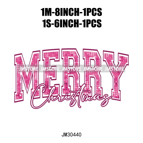 Faux Glitter Merry Christmas Season Merry And Bright Santa Baby Decals Iron On DTF Transfers Stickers Ready To Press For T-shirt