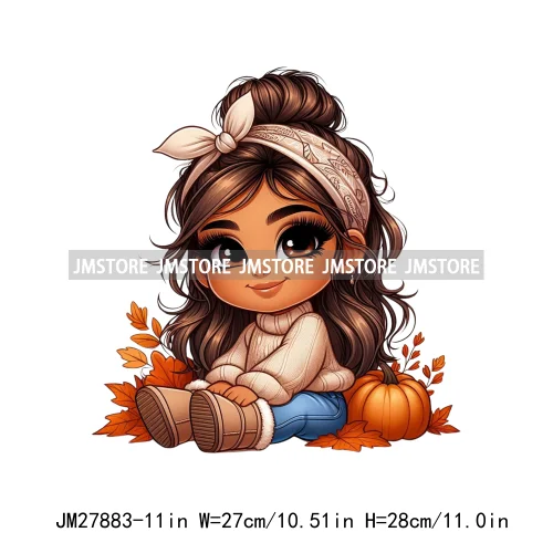 Cute Autumn Pumpkins Fall Vibes Laina Baby Hispanic Chibi Girls Logos DTF Iron On Transfer Stickers Ready To Press For T-shirts