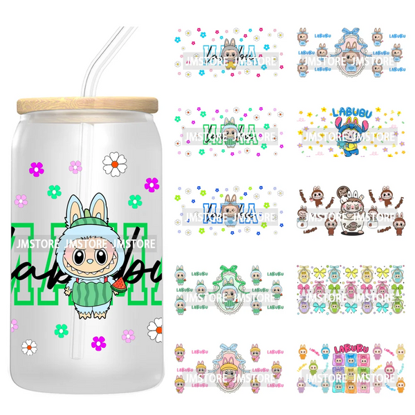 Cute Mama Doll Cartoon Mirror Bow 16OZ UV DTF Cup Wraps Ready To Apply Waterproof Transfer Stickers For Libbey Glass Can Tumbler
