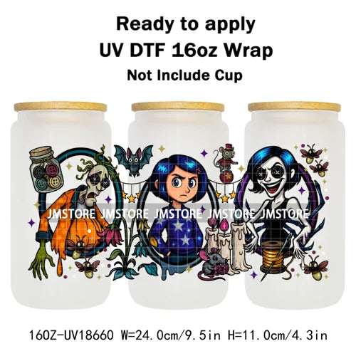 Halloween Nightmare Spooky Season 16OZ UV DTF Cup Wraps Ready To Apply Waterproof Transfer Stickers For Libbey Glass Can Tumbler