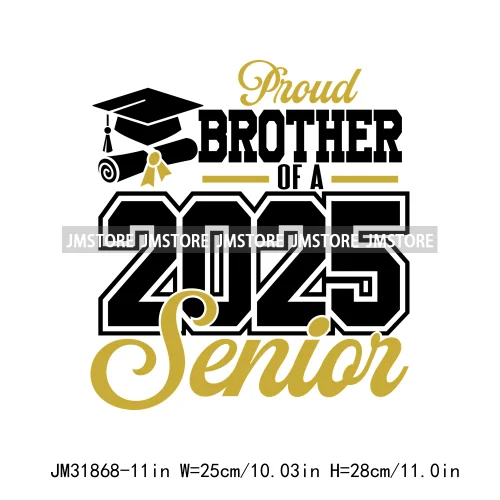 High School Graduation Proud Mom Of Senior 2025 Letters Iron On DTF Heat Transfers Stickers Ready To Press For T-shirts Bags