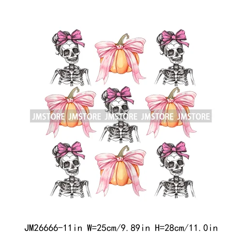 New Halloween Skeleton Ghost Coquette Bow Witch Hats Pumpkin Designs DTF Iron On Transfers Stickers Ready To Press For Hoodies