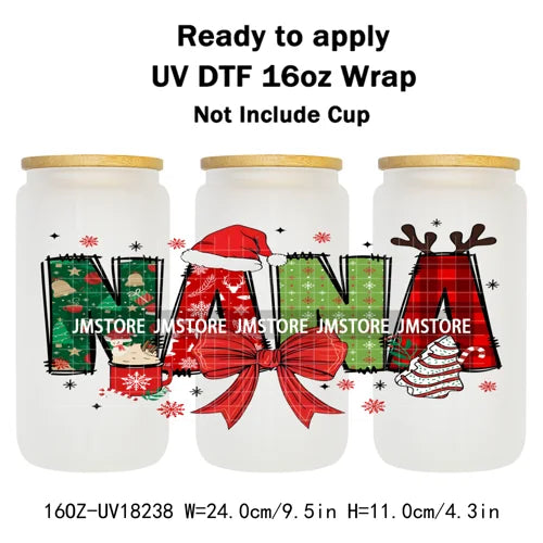 Christmas Mama Mini Coquette Family Xmas 16OZ UV DTF Cup Wraps Ready To Apply Waterproof Transfer Stickers For Libbey Glass Can