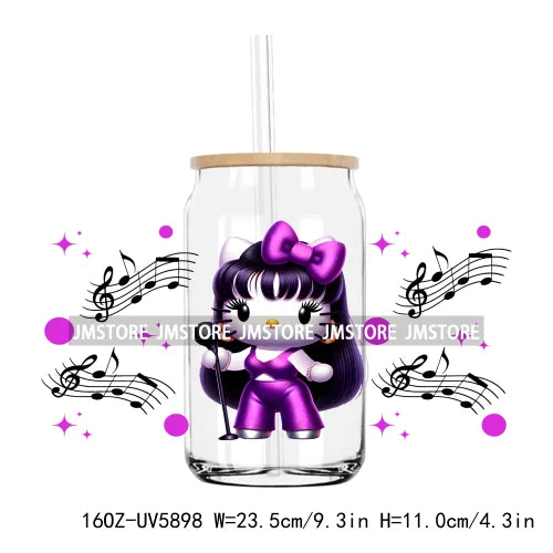 Flower Cartoon Cat With Pink Bow 16OZ UV DTF Cup Wrap Transfer Sticker Custom Label Durable Waterproof Logo For Libbey Glass Can