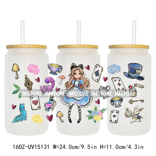 Cartoon Princess In Wonderland 16OZ UV DTF Cup Wraps Ready To Apply Waterproof Transfer Stickers For Libbey Glass Can Tumbler