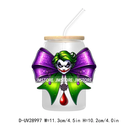 Just Waiting For Halloween UV DTF Transfer Stickers Decals For Libbey Cold Cups Mugs Tumbler Waterproof Craft Horror Killers Bow