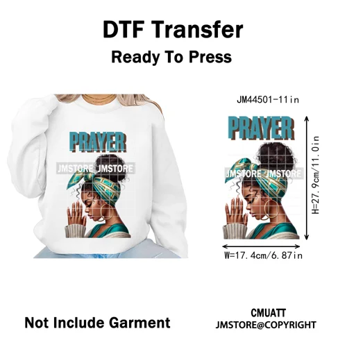 Afro Girls Prayer Jesus Faith Love Magic Christian Women Iron on Washable DTF Heat Transfers Stickers Ready to Press for Clothes