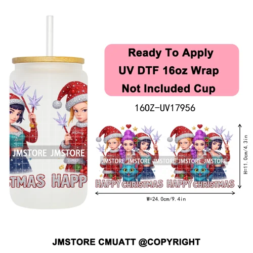 Christmas Edition Kpop Demon Festive Anime Girls UV DTF Stickers Ready To Apply Cup Wrap High Quality For 16OZ Libbey Can Glass