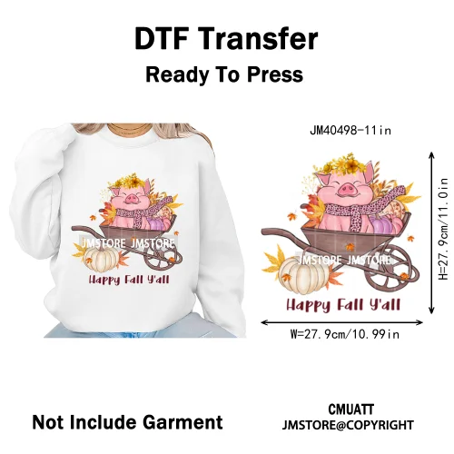 Pink Happy Fall Season Harvest Blessings Pumpkin Autumn Vibes Iron on DTF Washable Transfers Stickers Ready to Press for Hoodies