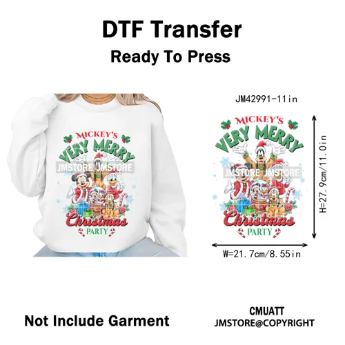 Funny Cartoon Mouse Friends Merry Christmas Movie Character Xmas Season Iron on DTF Transfer Stickers Ready to Press for Hoodies