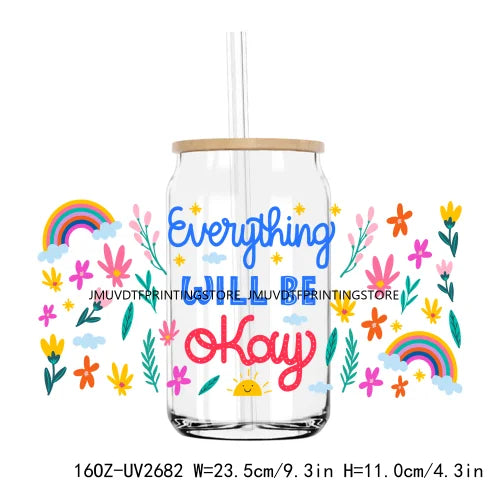 Colorful Wild Floral Flowers 16OZ UV DTF Cup Wrap Transfers Stickers Custom Labels DIY Waterproof Logo For Libbey Glass Can