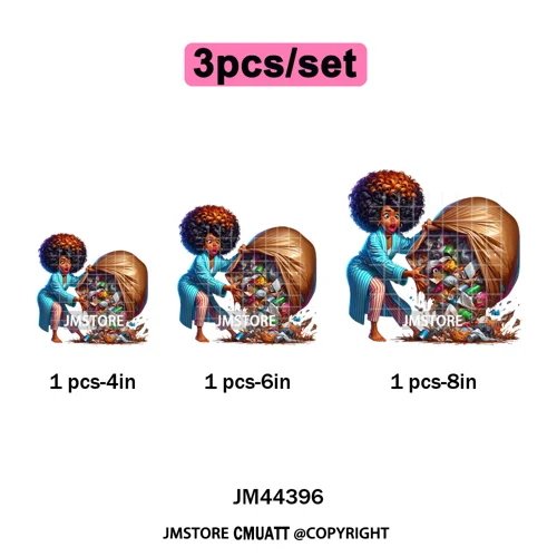 Angry Office African Girl Sassy Moods Housework Mom Iron on Washable DTF Heat Transfer Stickers Ready to Press for T-shirts Bags