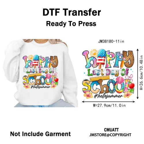 Hello Summer Lake Junkie Beach Vibes Last Day Of School Iron on DTF Thermal Transfer Stickers Ready to Press for T-shirt Bags