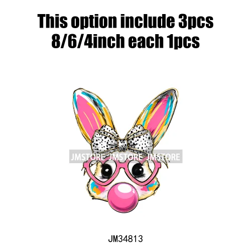 Cute Blowing Bubble Bunny Coquette Preppy Easter Eggs Carrot Iron On DTF Heat Transfer Stickers Ready To Press For T-shirts Bags