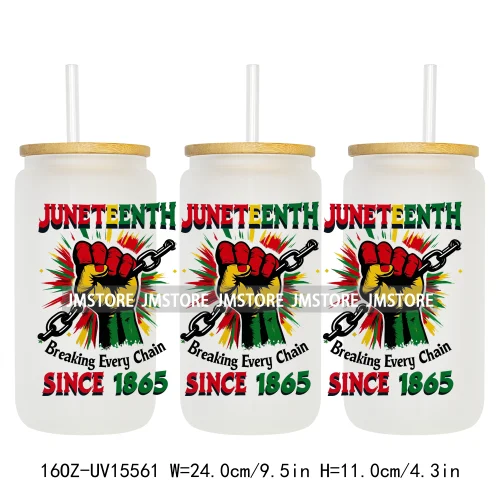 1865 Juneteenth Black History Month UV DTF Cup Wraps Ready To Apply CustomTransfer Stickers For 16OZ Libbey Glass Can Tumbler