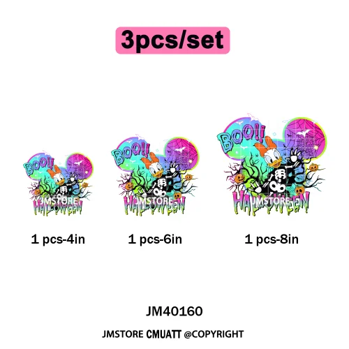 Colorful Cute Cartoon Animal Boo Skeleton Halloween Season Iron on DTF Washable Transfers Stickers Ready to Press for Textile