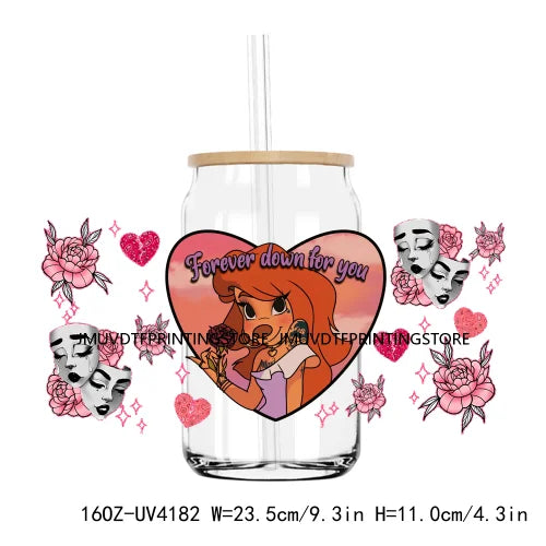 Chicano Cartoon Mouses Couple Valentine 16OZ UV DTF Cup Wrap Transfers Stickers Custom DIY Waterproof Logo For Libbey Glass Can