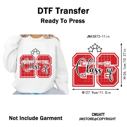 High School Senior 2026 Graduation Club Coquette Gifts Iron on Washable DTF Heat Transfers Stickers Ready to Press for Clothes