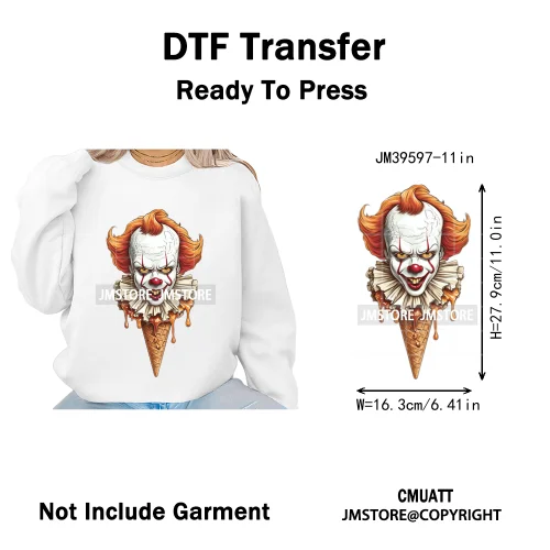 Scary Halloween Popsicles Horror Movie Killers Character Iron on DTF Washable Transfers Stickers Ready to Press for Textile Bags