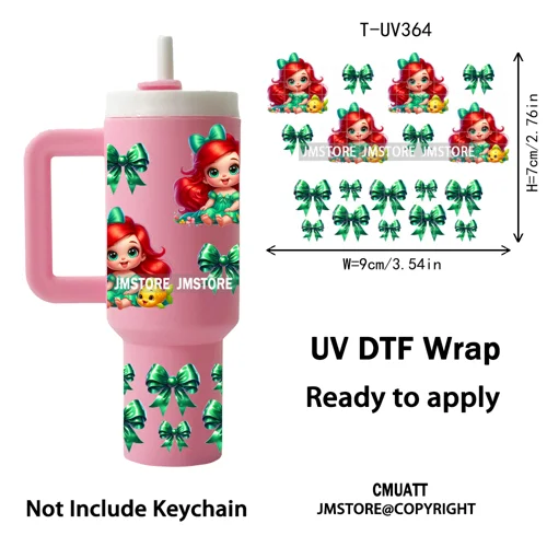 Baby Princess Butterfly Coquette Bow UV DTF Mini Tumbler Keychain Wraps Ready To Apply Transfer Stickers Prints Waterproof Decal