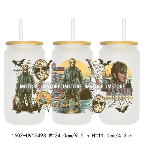 Horror Halloween Killer Friends UV DTF Wraps Transfer Sticker Waterproof Custom High Quality For 16OZ Libbey Glass Can Tumbler