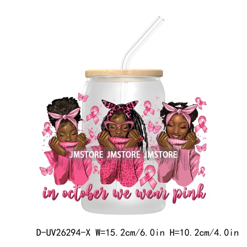 Afro woman Breast Cancer UV DTF Transfer Stickers Decals For Libbey Cold Cups Mugs Tumbler Custom Logo Labels Hope Cancer Nail