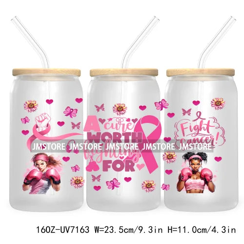 Peace Love Cure Breast Cancer Awareness Pink 16OZ UV DTF Cup Wrap Transfer Stickers For Libbey Glass Can Cups Tumbler October