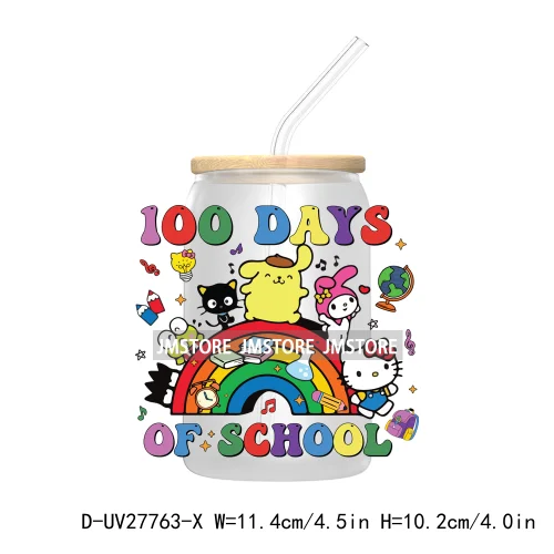 100 Days Of School UV DTF Transfer Stickers Decals For Libbey Cold Cups Mugs Tumbler Teacher Appreciation Gift Cartoon Character