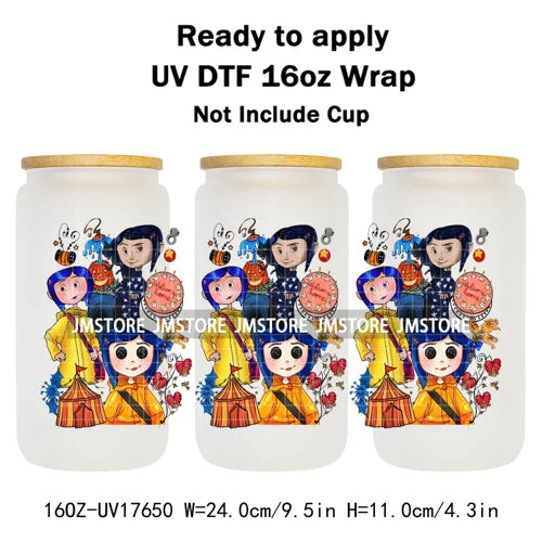 Coquette Bow Movie Eyes Cartoon Character 16OZ UV DTF Cup Wraps Ready To Apply Waterproof Transfer Stickers For Libbey Glass Can