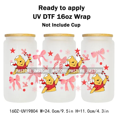 Christmas Mouse Cartoon Charater Girly UV DTF Cup Wrap Ready To Apply Transfer Stickers Durable For 16OZ Libbey Glass Can Bottle