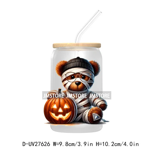 Spooky Halloween Horror Bear UV DTF Transfer Stickers Decals For Libbey Cold Cups Mugs Tumbler Waterproof Labels Scary Pumpkin