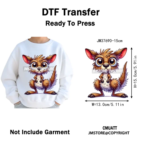 15cm 5.9in Kid Cute Silly Baby Pet Animal Iron On DTF Heat Transfer Sticker For Clothes Vinyl Thermal Washable T-Shirts Decals