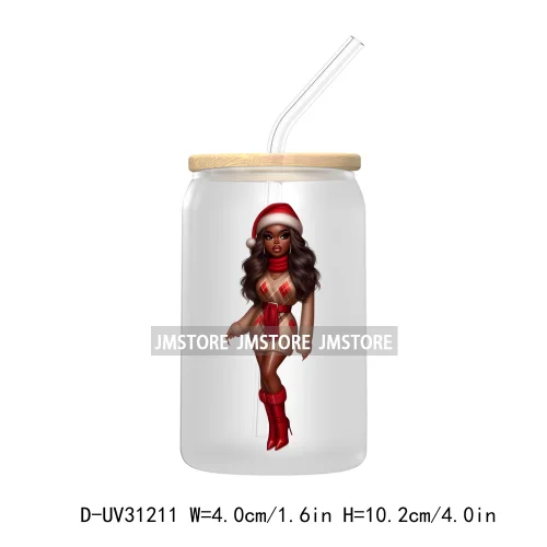 Afro Black Woman Christmas UV Sticker Decals For Libbey Cold Cups Mugs Tumbler Transfer Stickers Waterproof Labels Fashion Girls