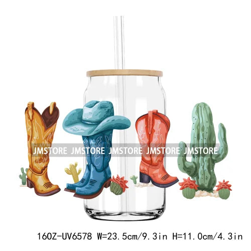 Western Desert Cactus Plants 16OZ UV DTF Cup Wrap Transfers Stickers Custom Labels Durable Waterproof Logo For Libbey Glass Can