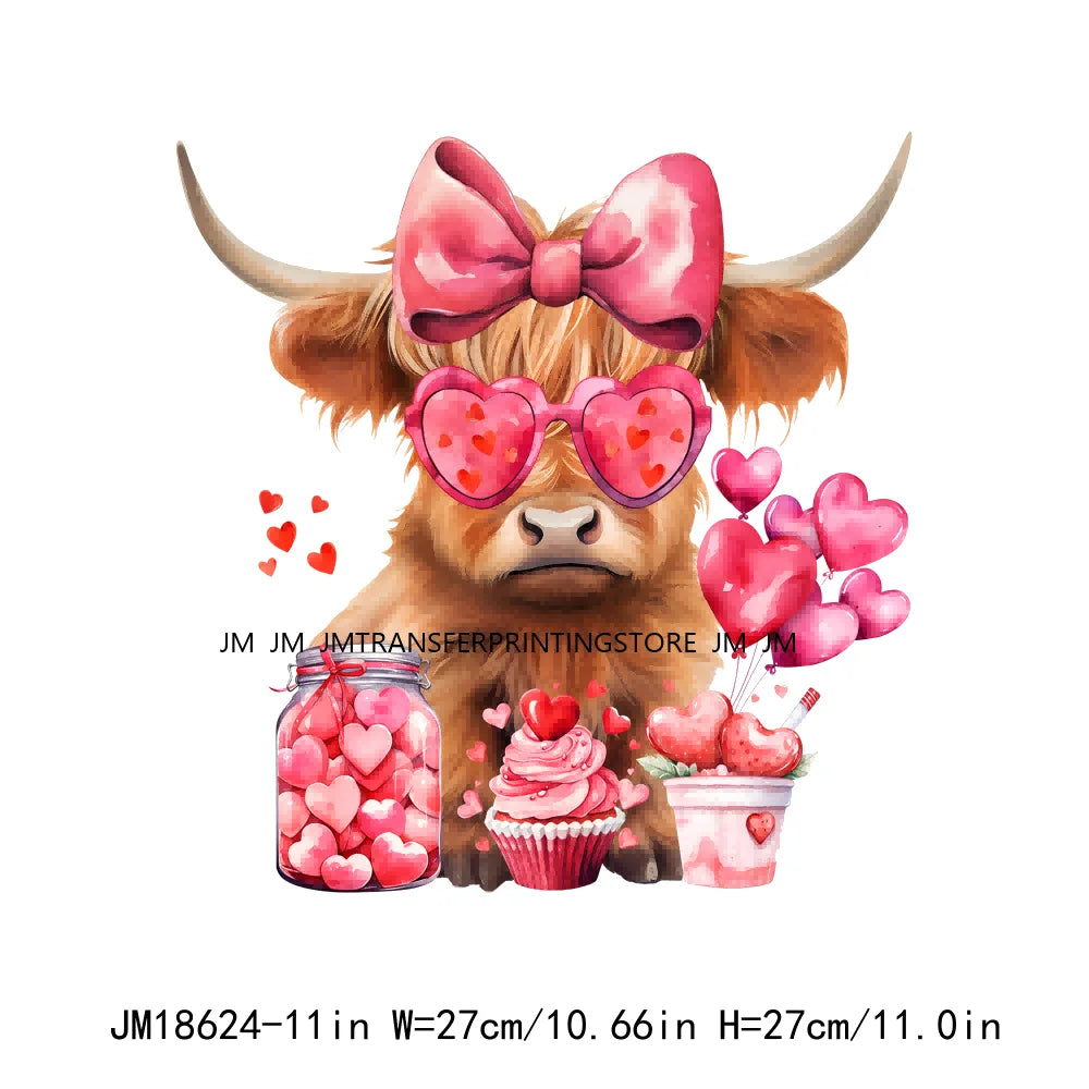 Western Highland Cow Valentine Decals Dead Inside But It's Valentine's Funny Skeleton XOXO Love DTF Transfer Stickers For Shirts